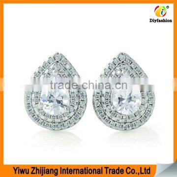 Double Lip Edge Water Droplets Shape Inlay Zircon Stud Earrings photo-4
