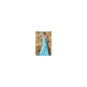 Light Blue Strapless A-line Taffeta Party Dresses Floor Length Prom Gown Ruffles