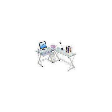 7mm Tempered Glass And Wood L shaped Computer Desk For Office White DX-402B