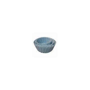 Round Storage Basket in Light Blue, Made of Plastic Rattan, Used for Packing and Storage