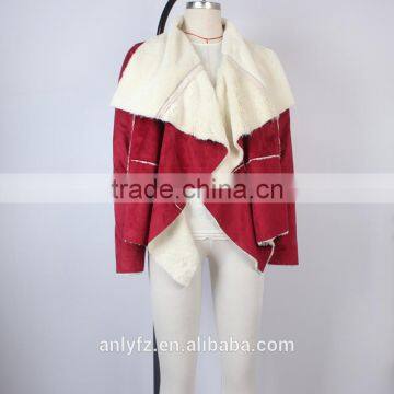 Anly women casual new fashion elegant artificial wool winter splice coat