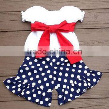 Girls 4th of July Patriotic Peasant Shirt & Ruffle Short Summer Outfit Kids Fashion Clothes