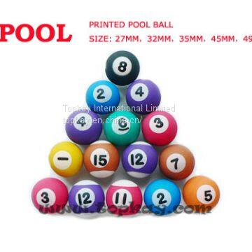 Printed pool bounce ball, printing bouncing balls, pool ball
