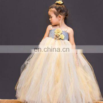 Beige Flower Girl Tulle Dress Puffy Slip Maxi Dress Princess Costume