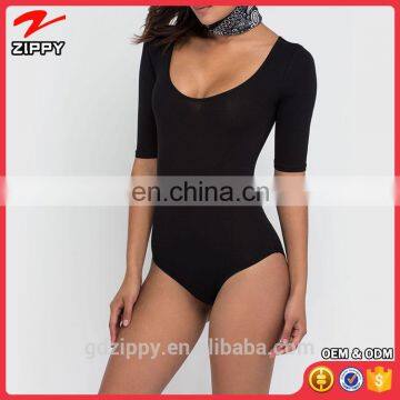 New Style Black Round Neckline Bodysuit Lady Tops