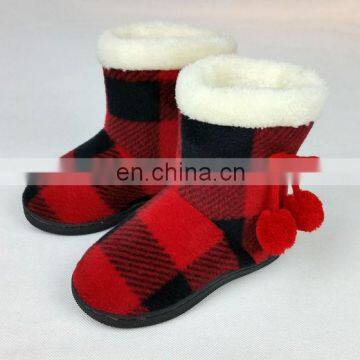 warm popular indoor boot red plaid cartoon kid slippers