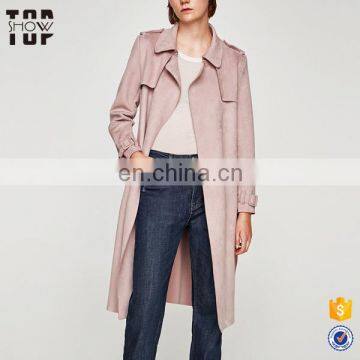 OEM Factory Faux Suede Trench Coat for Women Flowing Lapel Collar Design Trench Coats photo-2