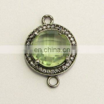 Green Amethyst Cz Set Gemstone Connector