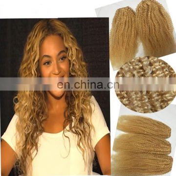 High Quality kinky curly human Virgin bundle weft blonde curly hair extensions