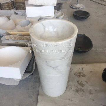 Carrara White Marble Pedestal Sinks,White Marble Wash Basins, Nature Stone Bathroom Sinks