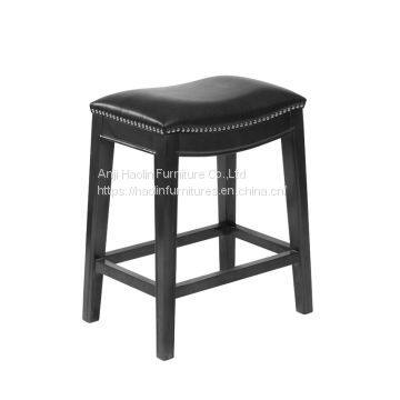 Solid Rubber Wood Antique Counter Stool with Leather Black HL-7017