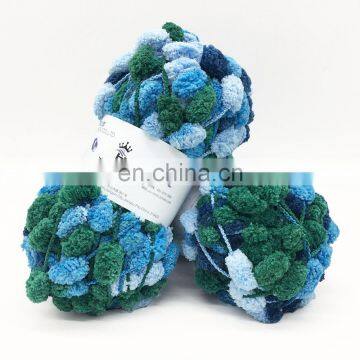 Space dyed super chunky 100% polyester pompon fancy yarn for knitting and crochet