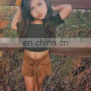 2020 летние европейские и американские стильные костюмы для девушек из хлопкового трикотажа с эффектомwicking, состоящие из короткорукавной блузки и юбки с шелковой ленточкой и вязанным полотном photo-3