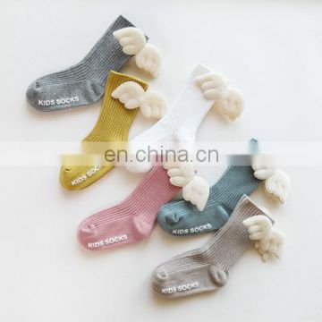 2020 Baby Girls Knee High Socks Angel wing Summer Autumn Cotton Socks Solid Candy Color Kids Toddler Short Socks For Children