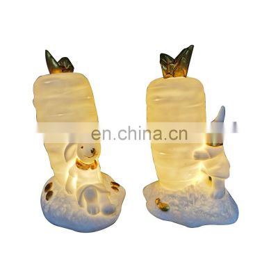 easter rabbit ceramic gift bunny figure supplies for home decoration with led light