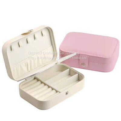Beige Pink Light Pink 3 Colors Leather Jewelry Box Mini Jewelry Storage Box photo-4