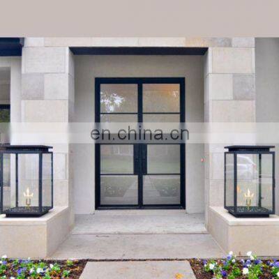 Contemporary Elegant French Simple Line Grill Design Black Color Frame Front Double Glass Modern Entry Wrought Iron Door photo-4