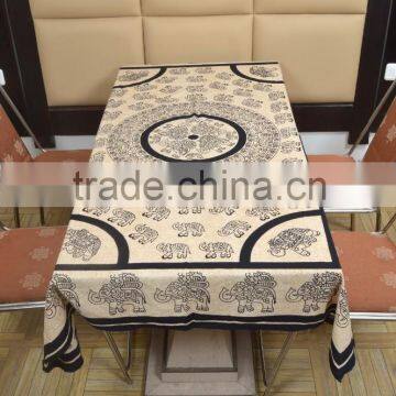 Indian Cotton Table Cloth Cream Color Elephants Printed Dinning Table Cloth Vintage Wall Hanging Throw Bed Sheet Cover TC58 photo-2