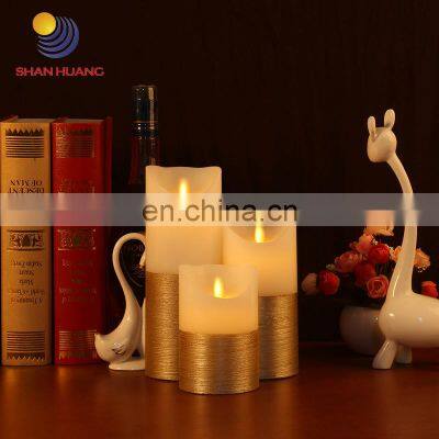 Moving wick LED candles D7.5*H12.5CM wholesale Golden electric paraffin decorative candle price