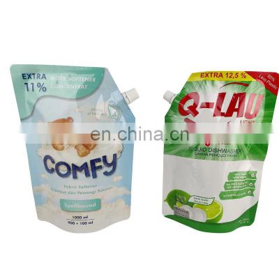 custom Hand Soap Liquid Detergent Packing Bag with Nozzle and Handle Standing Up Pouch with Spout