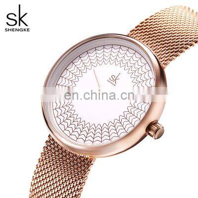 SHENGKE Women Luxury Watch K0126L Wrist Watch SK Ripple Dial Ladies Handwacth 2021 Chic Women Watches