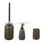 Stoneware Green Reactive Glaze Bathroom Accessory Set With Rubber Wood Includes Soap Dispenser Soap Dish Tumbler Toothbrush