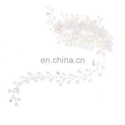 Bridal Wedding Crystal Bride Hair Accessories Pearl Flower Headband Handmade Hairband Beads Decoration Hair Comb photo-5