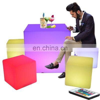 landscape resort event Outdoor Garden Plastic led Light Bar Stool furniture cube chair seat sets