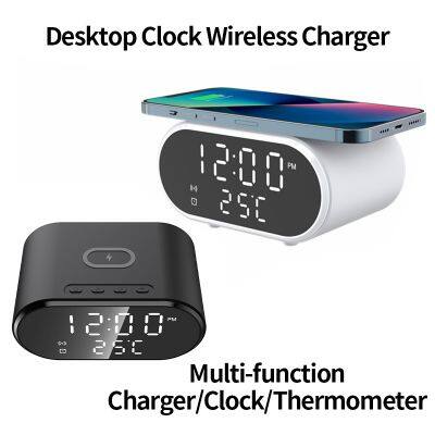 Multifunctional Alarm Clock 15W Desktop Wireless Charging Station LED Digital Display Temperature Display Safe Charging