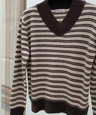 100% Cashmere Sweater Classic Cashmere V-Neck Striped Knitting