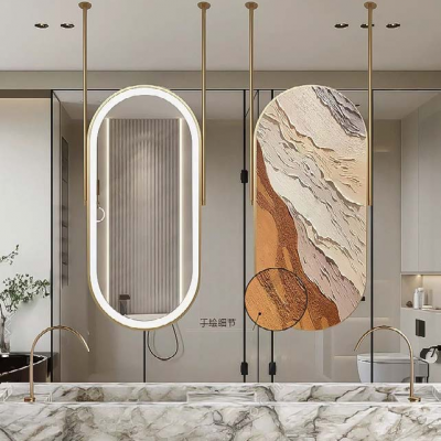 Hotel Intelligent Bathroom Mirror Hanging Rod Mirror Suspended Elliptical Washbasin Double-rod Luxury Illuminated Mirror photo-3