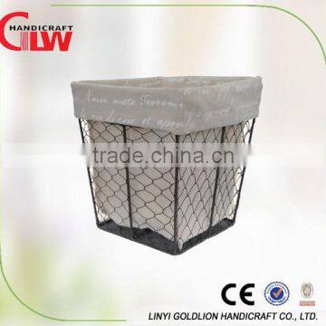 Square metal mesh storage basket with liner,iron home use storage basket