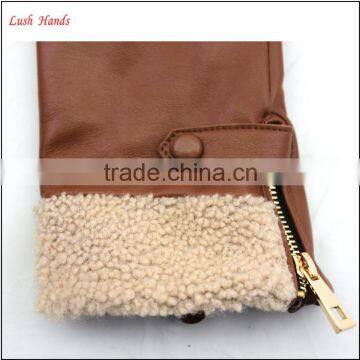 Ladies Cheap Driving Leather Hand Gloves With Lamb Fur photo-6