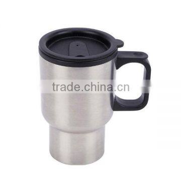 16oz stainless steel and plastic double wall travel mug car mug travel cup with lid and handle