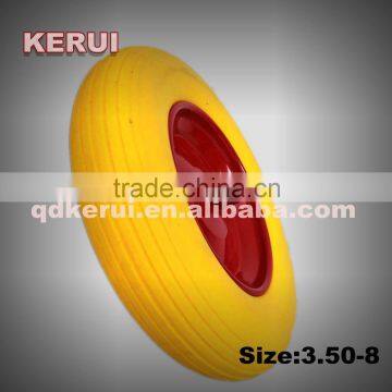 Beauty color ribbed pattern pu foam rubber wheel 4.00-8