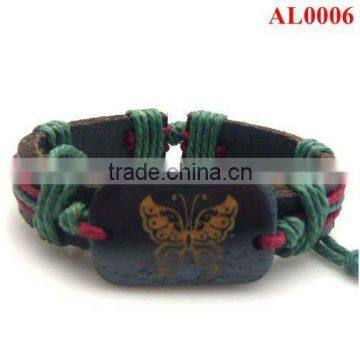 2012 Retro leather bracelet braid with an ox bone carved butterfly pattern AL0006