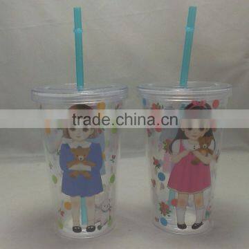 Double wall BPA free with cute girl pattern straw tumbler