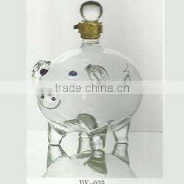 hand-made crystal borosilicate blown glass art bottle shape pig