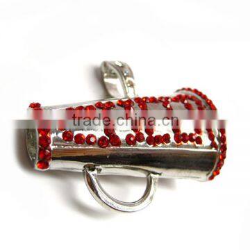 Wholesale Sports Jewelry Red Rhinestone Cheerleading Magaphone Magnetic Pendant Charm