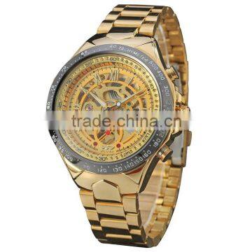 2016 New Hot Sale Skeleton Hollow Fashion Mechanical Self Wind Men Luury Male Business Gold Stainless Steel Strap Wrist Watch photo-2