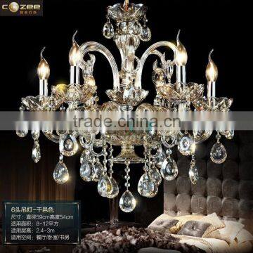 Lobby Cristal Chandeliers Modern Lighting Cognac Colored Glass Chandelier Crystal Hanging Lamp CZ3019/6C