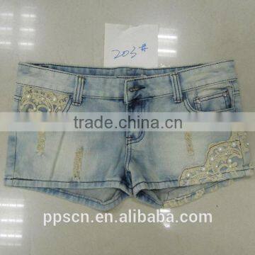 New arrival lace and bead women denim shorts ,cheap denim shorts wholesale china