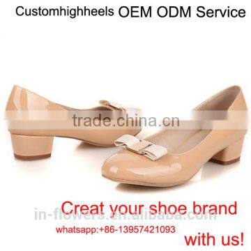 OEM ODM round toe genuine leather shoes low heel middle heel shoes producetion