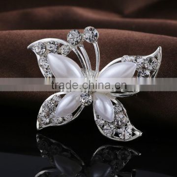 Bridal Hair Rhinestone Brooch Pins,Butterfly Brooch With Pearl