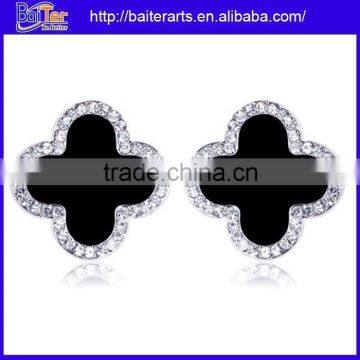 Best Seller ! 925 Sterling Silver Black Onyx Four Leaf Clover Earrings Stud Earrings                        
                                                Quality Choice