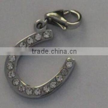 Elegant Paved CZ U Shape Pendant 925 Sterling Silver Horseshoe Charm Pendant photo-3