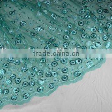 organza colorful litter sequin flower Indian Fabric Silk african fabric CL2029-3 leaf green