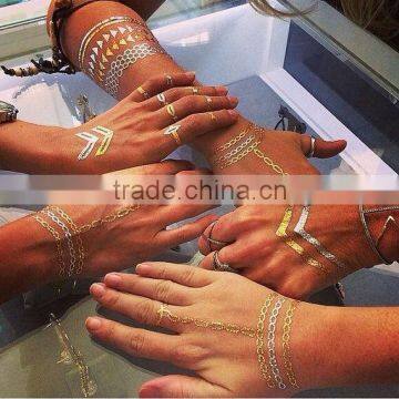 New Necklace Bracelets Tattoo Metal Silver Golden Temporary Tattoos Sticker For Adults photo-3