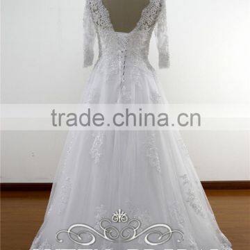 Dubai Muslim Bridal Gown 3/4 Long Sleeves Lace Wedding Dress Patterns 2016 Quality Choice Most Popular photo-3