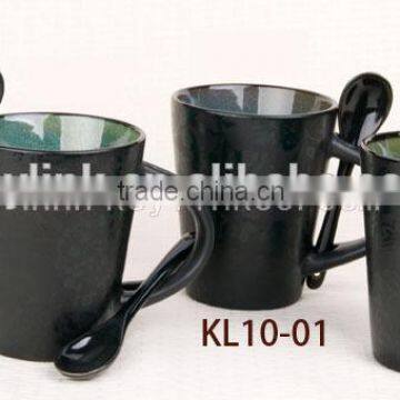 11oz black color stoneware mug with spoon